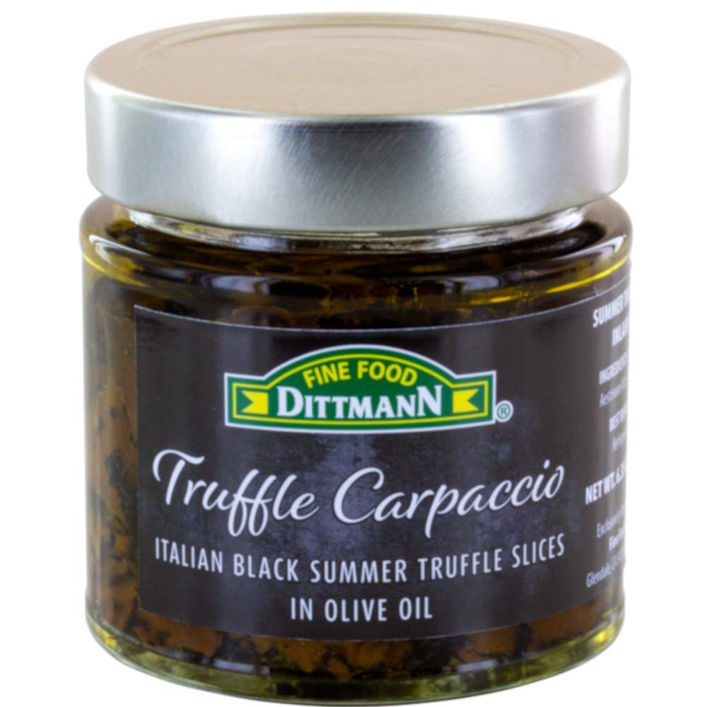 100% Italian Black Summer Truffle Carpaccio (6.35 Oz) - Thin Shaved Truffle Slices (Tuber Aestivum) in Olive Oil - Gourmet Ready