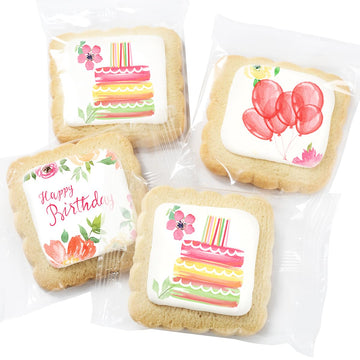 Happy Birthday Floral Cookies 24 Pack Party Favors Basket Stuffers Decorated | INDIVIDUALLY WRAPPED Sugar Cookies | Gift Basket