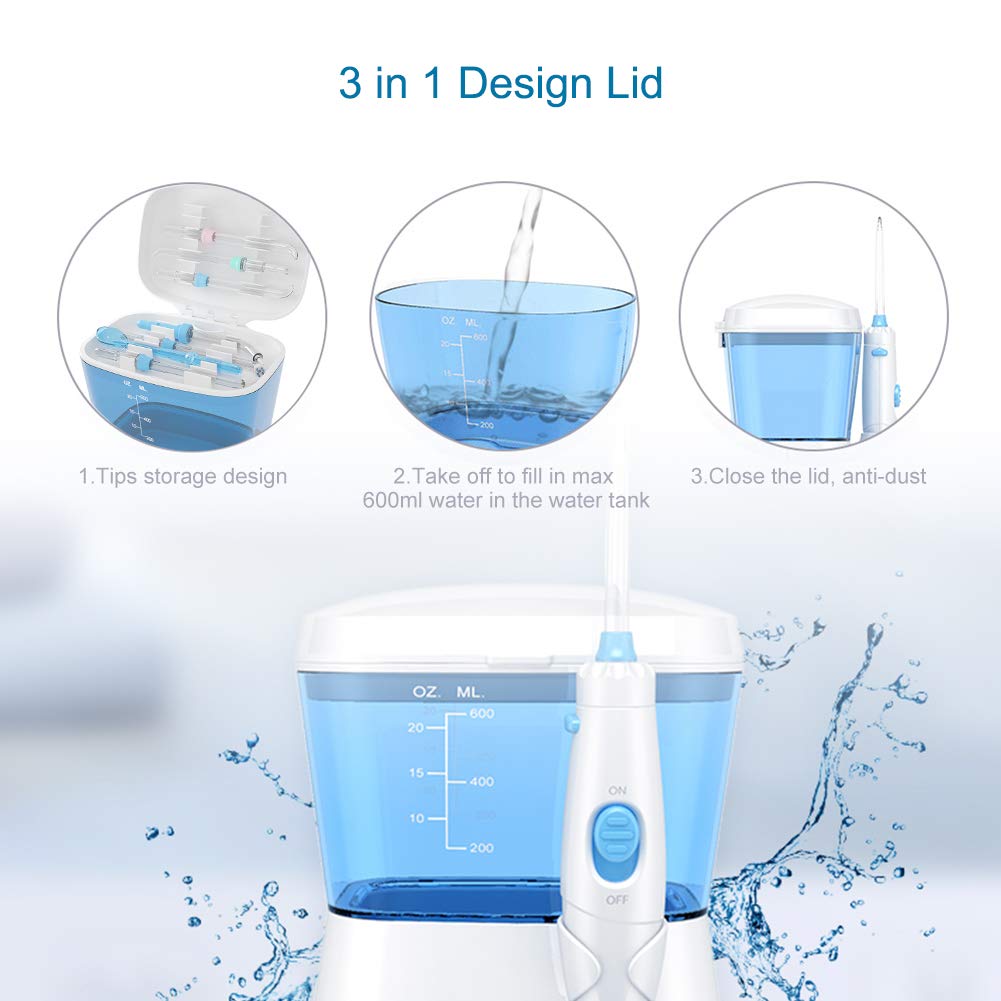 Turewell Water Flossing Oral Irrigator, 600Ml Dental Cleaner 10 Adjustable Pressure, Electric Oral Flosser For Teeth/Braces, 8 W