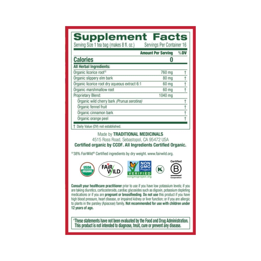 Traditional Medicinals Organic Throat Coat Herbal Tea, Supports Throat Health, (Pack Of 4) - 64 Tea Bags