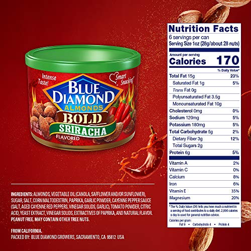 Blue Diamond Almonds, Bold Sriracha, 6 Ounce