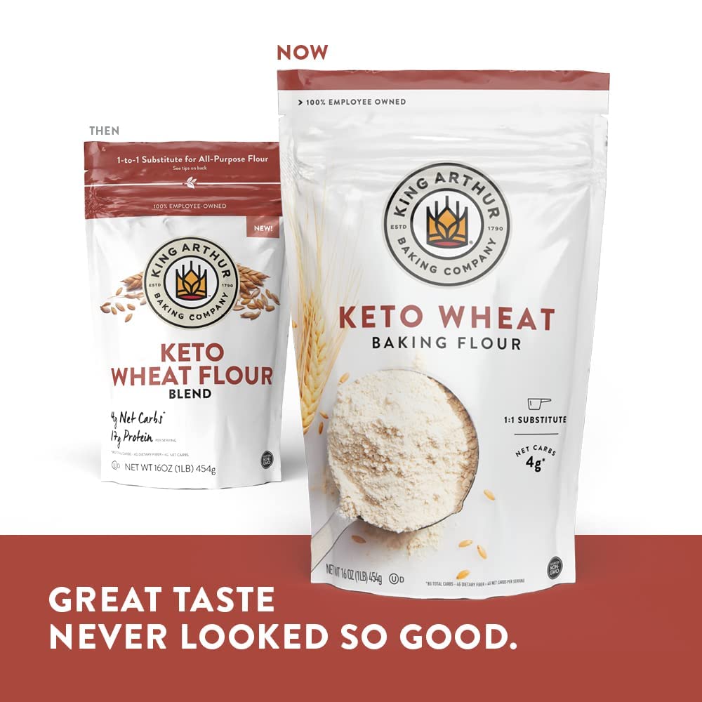 King Arthur Keto Wheat Baking Flour - 1 lb Low-Carb All-Purpose Flour Substitute for Keto Diet - Non-GMO, Resealable Bag