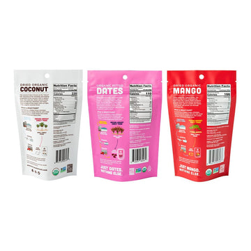 Mavuno Harvest Organic Dried Fruit Variety Pack | Dried Mango, Coconut, And Dates | Healthy, Vegan, No Sugar Added, Non Gmo Snacks For Kids & Adults | 2 Ounce, Pack Of 3