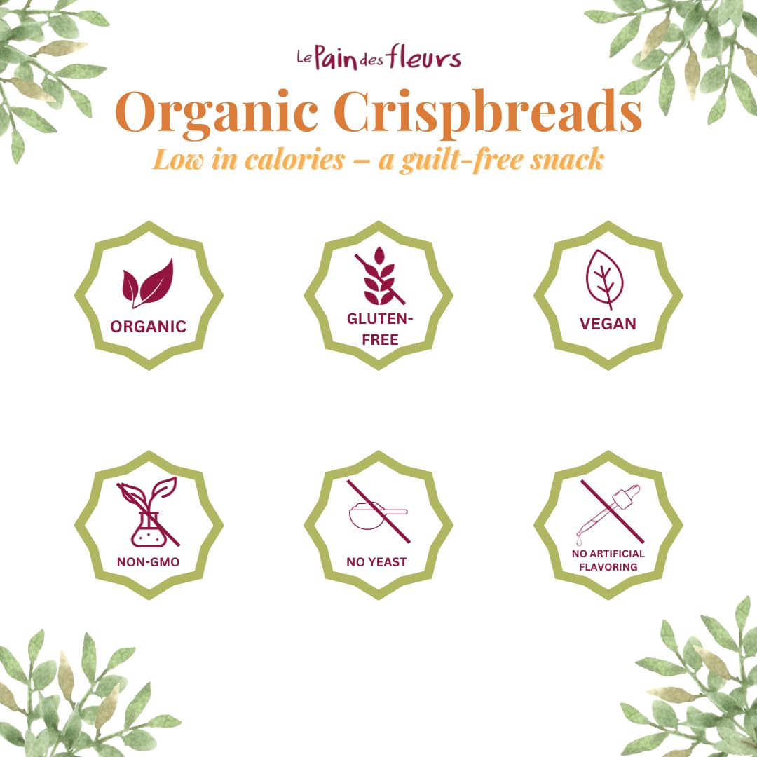 Le Pain Des Fleurs Organic Quinoa Crispbread | Low Sodium, Low Fat, Vegan, & Gluten Free Crackers| 6 Pack Of 5.3 Oz Boxes