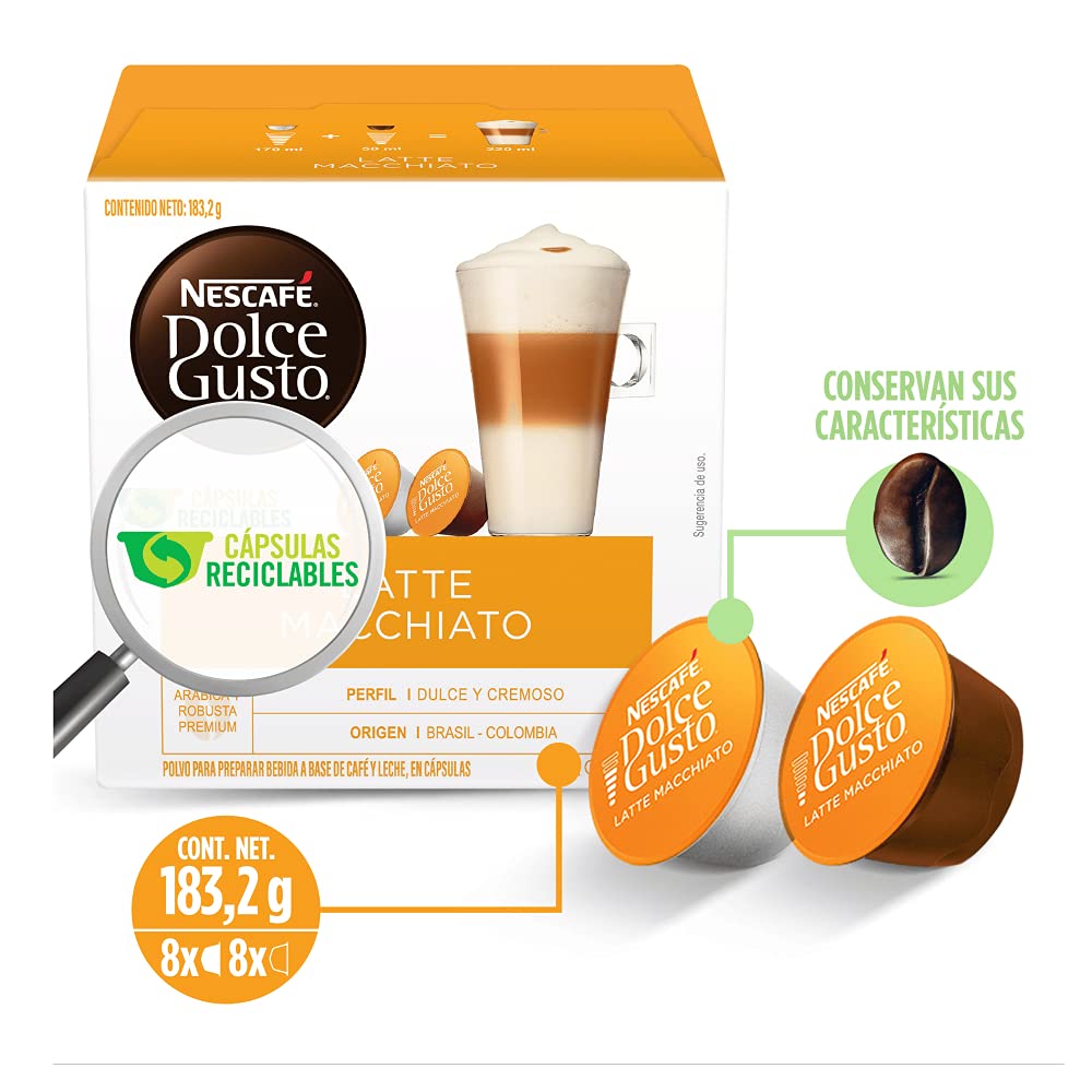 NESCAFÉ DOLCE GUSTO Coffee Pods, Latte Macchiato, 16 Count (Pack of 3), Model 12120079