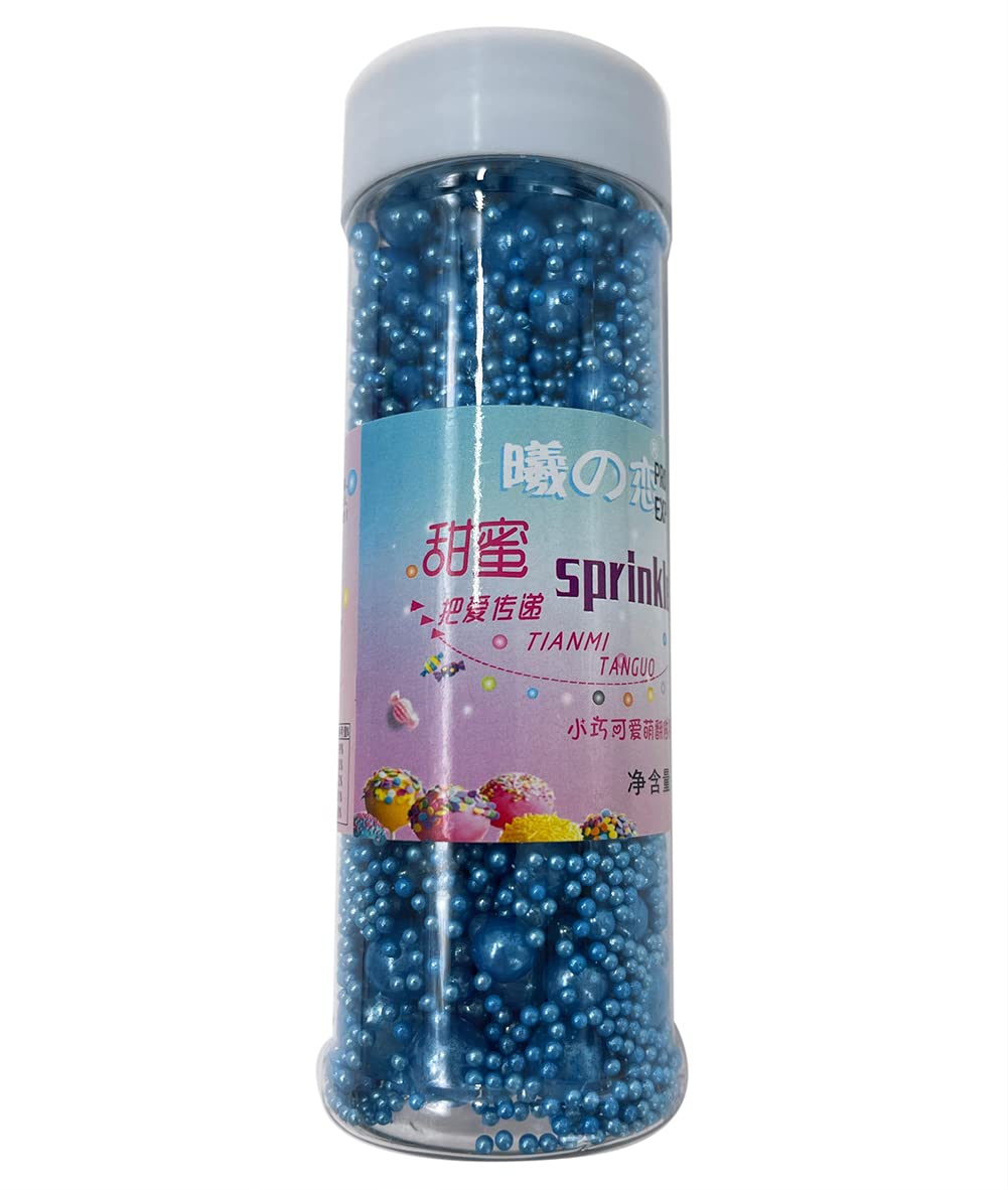 Kuting Sprinkles Edible Navy Royal Blue Pearl Sugar Candy Cupcake Topper 120g, Starry Sky Blue Decorative Glitter Mix for Baking