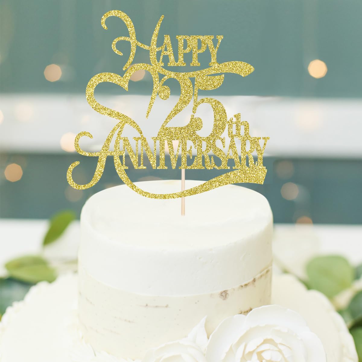 Yetxel Gold Glitter Cake Topper - 25th Anniversary Party Decoration, Paper Material, 25 Color