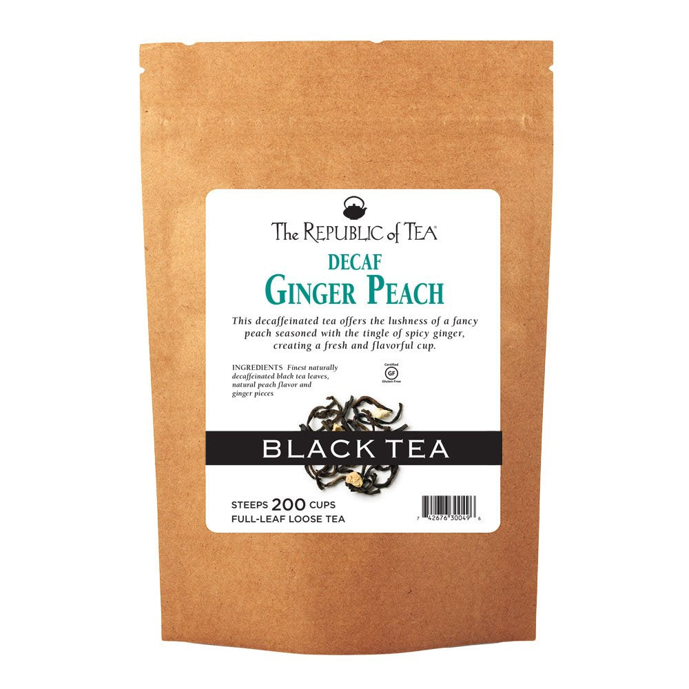 The Republic Of Tea Decaf Ginger Peach Black Full-Leaf Loose Tea 1 Lb Bulk Bag | Steeps 200 Cups