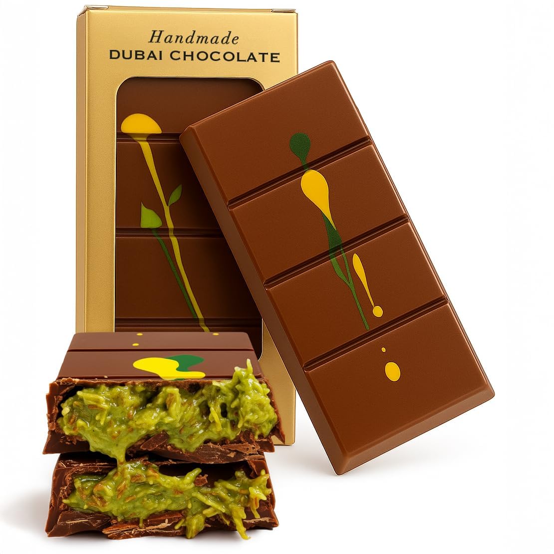 Uniqbite Dubai Chocolate Bar Pistachio Crunchy Loaded Viral Knafeh Chocolate Bar With Pistachio Cream And Kataifi (3.5 Ounces)