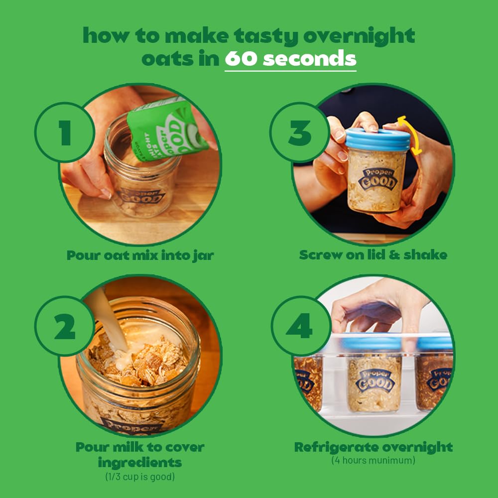 Proper Good Apple Cinnamon Overnight Oats Kit - Delicious Healthy Breakfast With 15G Protein Per Serving - Easy Meals, Natural I