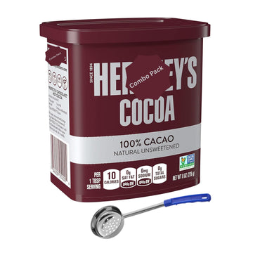 HERSHEE, Natural Unsweetened Cocoa, with 8 Oz Spoon Combo Pack