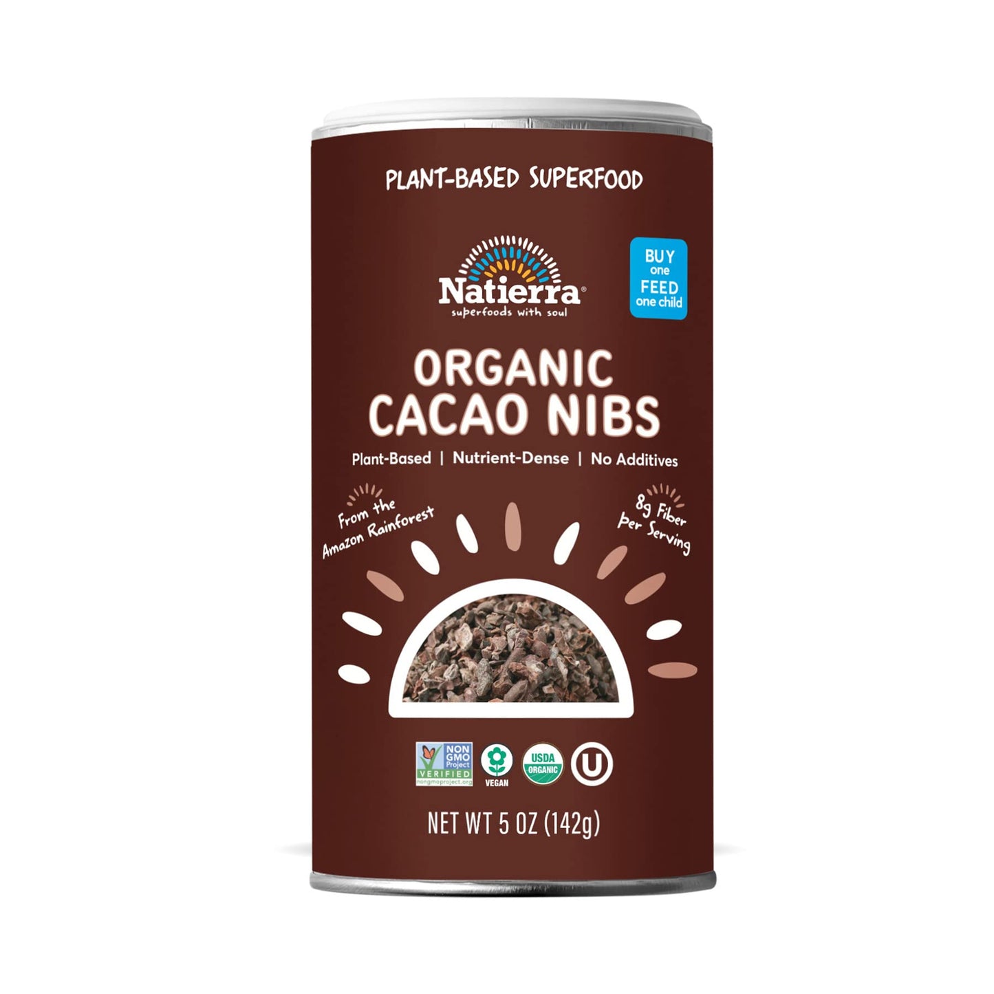 Natierra Himalania Organic Cacao Nibs Shaker | Non-Gmo & Vegan | 5 Ounce