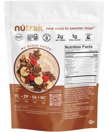 NuTrail Nut Granola Cereal, Dark Chocolate, No Sugar Added, Keto, Low Carb, Gluten Free, Grain Free, Healthy Breakfast 8 oz. 1 C