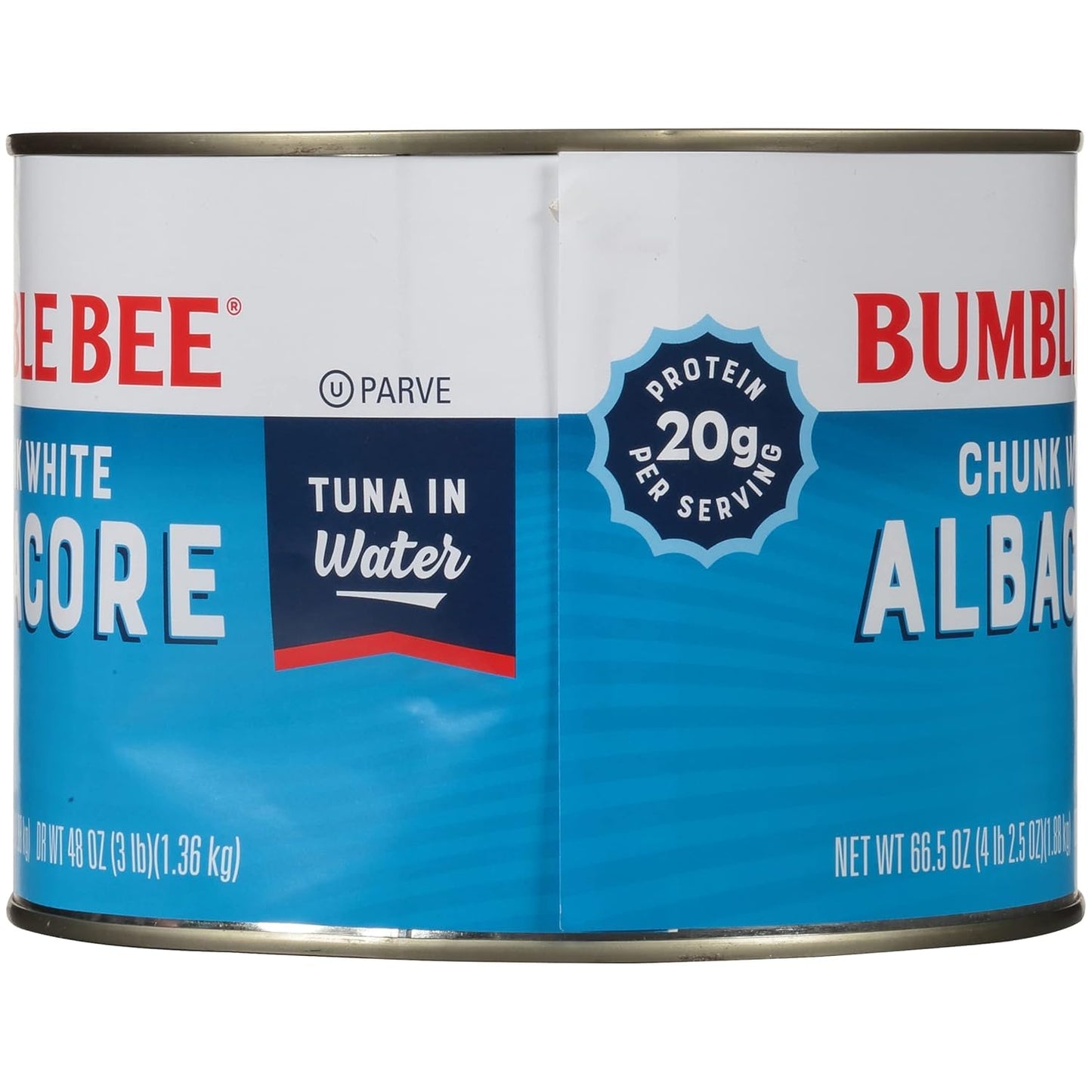 Bumble Bee Chunk White Albacore Tuna in Water, 66.5 oz, Wild Caught, High Protein, Omega-3s, Non-GMO, Gluten Free, Kosher