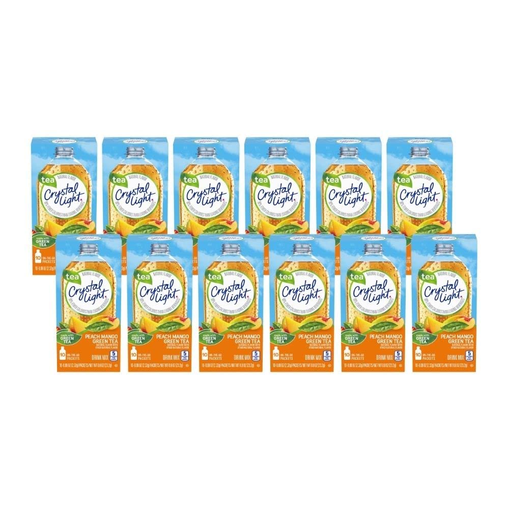Crystal Light On The Go Peach Mango Green Tea Drink Mix, 10-Packet Box (Pack of 12)
