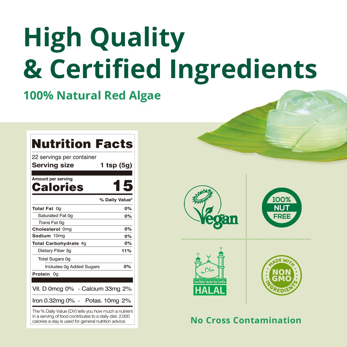 Agar Agar Powder (12Oz), Unflavored Pure Vegan Gelling Agent By Living Jin, Certified Kosher, Halal, Non-Gmo, Gluten-Free, Keto-