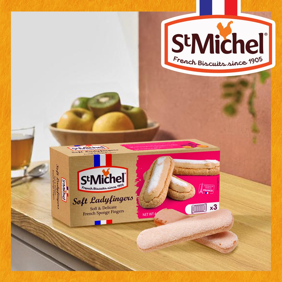 St Michel Traditional 30 Ladyfingers Made In France Biscuits For Tiramisu Pack Of 2 (4.41Oz Each) Non-Gmo Ladyfingers All Natura