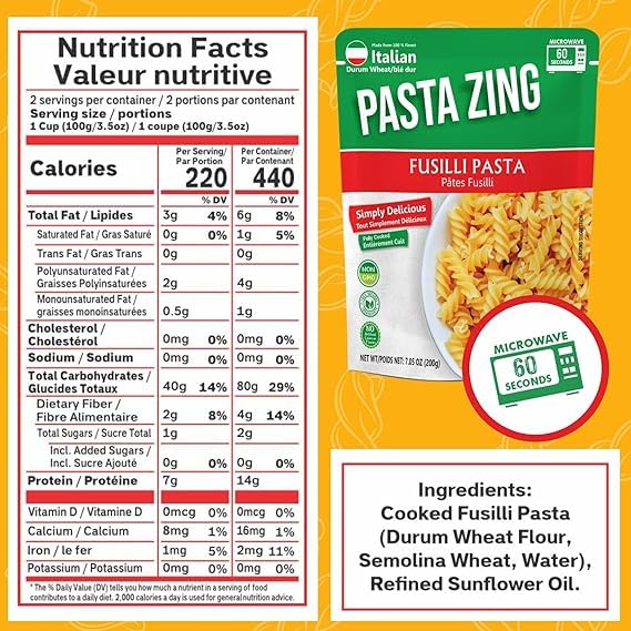 Pasta Zing Microwavable Variety Pasta Pack of 7 | 2x Farfalle | 3x Spaghetti | 2x Fusilli Pasta | Microwave Pasta Ready To Eat i