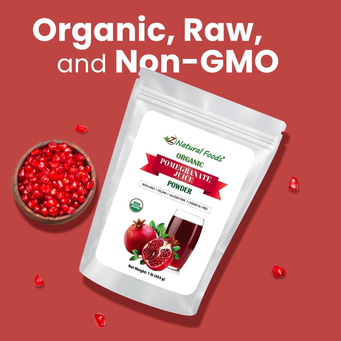 Z Natural Foods Pomegranate Powder - Organic Pomegranate Juice Powder, Pure & Natural Pomegranate Fruit Extract - Nutritious, An