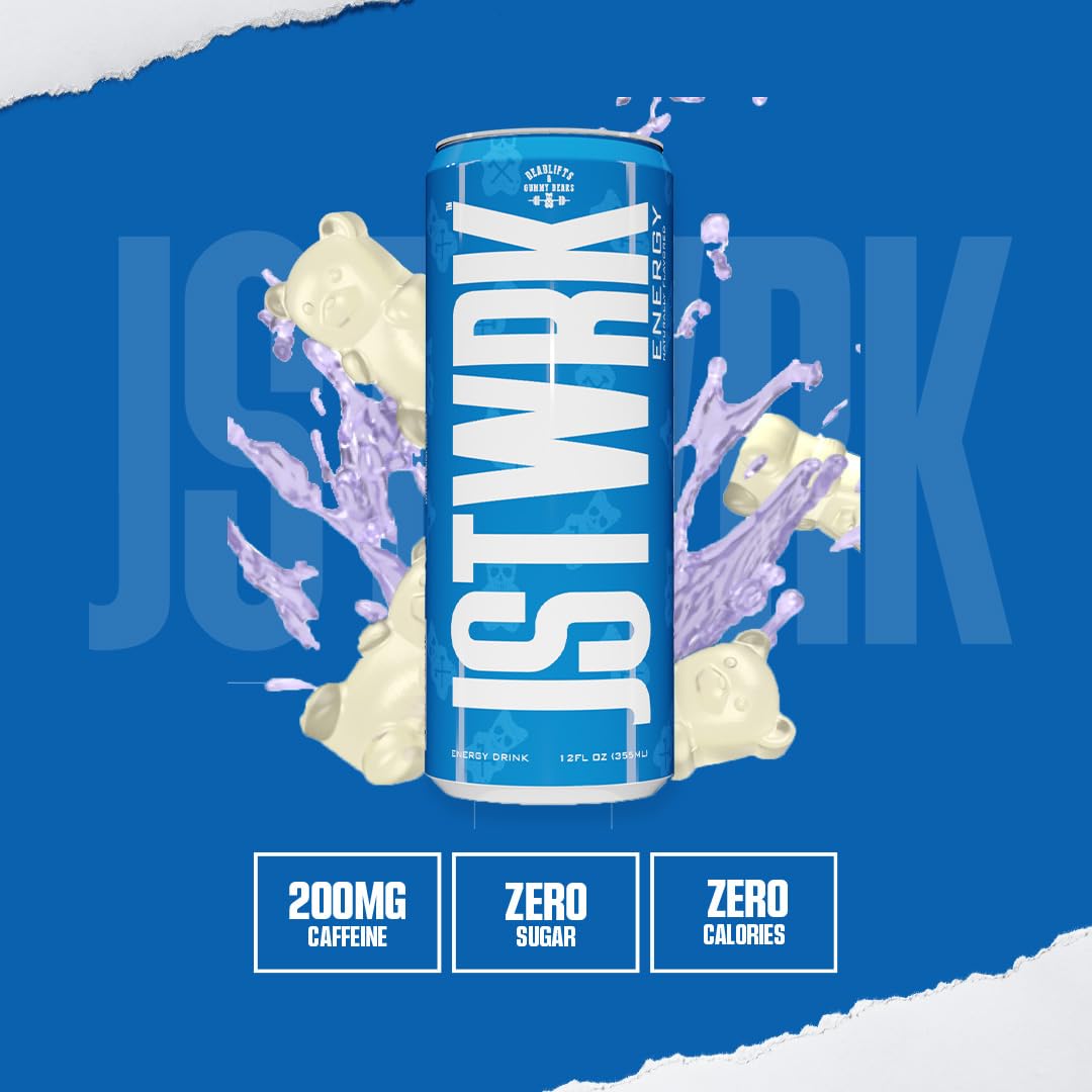 JST WRK Energy Drink - Sugar-Free, Zero Calories, 12 Fl Oz, 12-Pack, 200mg Caffeine