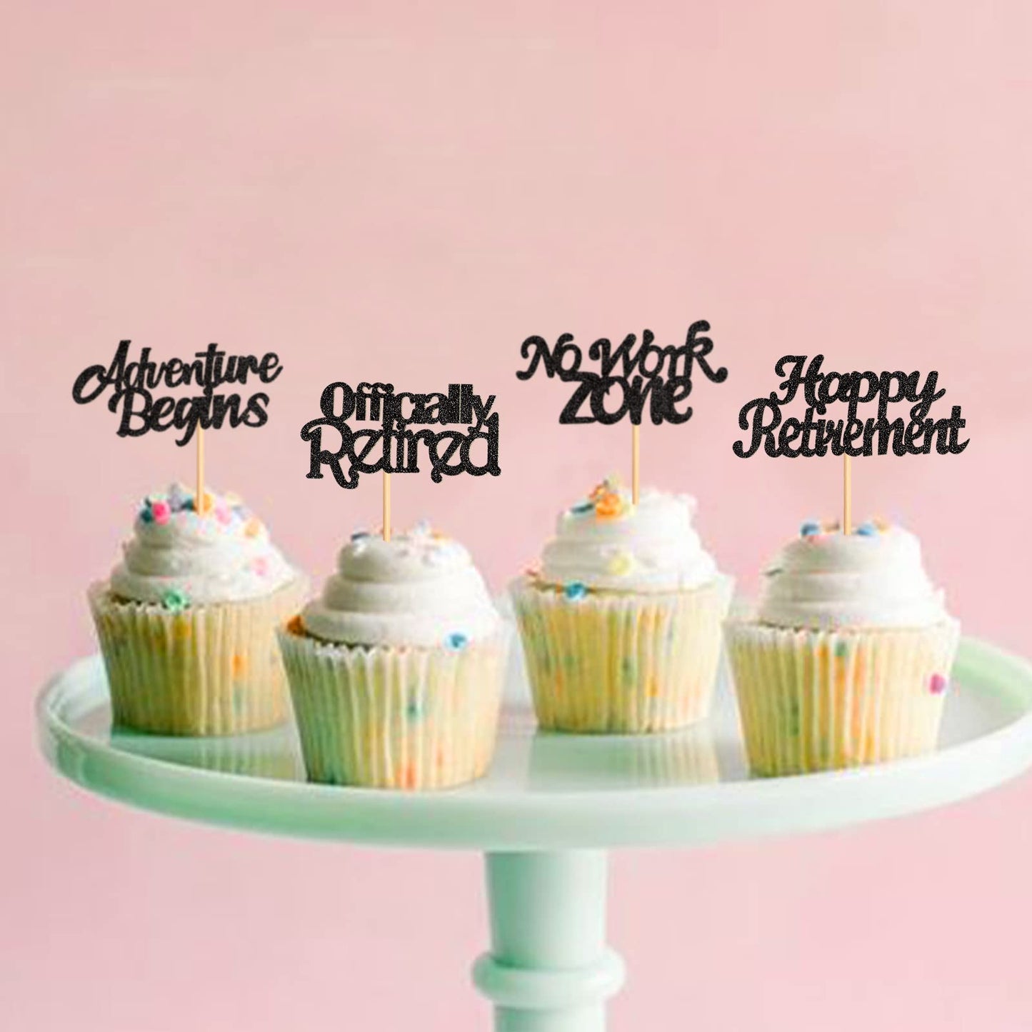 Keaziu 24PCS Cupcake Toppers, Retirement Theme, Black Paper Picks, Farewell Party Decorations
