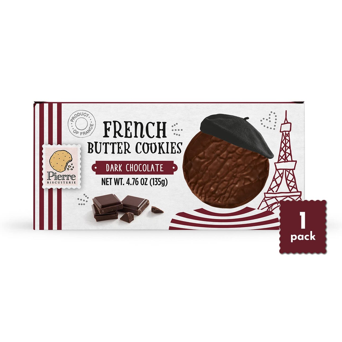 Pierre Biscuiterie French Butter Cookies Coated With Dark Chocolate 4.76 Ounce Box (Pack Of 1)