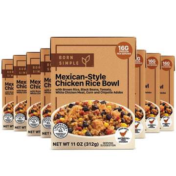 Born Simple Prepared Meals - Ready to Eat Mexican-Style Chicken Rice Bowl | 16g Protein | 11 Oz (Pack of 8)