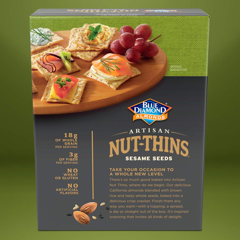 Blue Diamond Almonds Artisan Nut Thins Cracker Crisps, Sesame Seeds, 4.25 Ounce (Pack of 12)