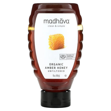 Madhava Organic Amber Honey Unfiltered 16 Oz(Pack Of 1) Natural Sweetener Sugar Alternative 100% Pure Organic Honey Pure Hone