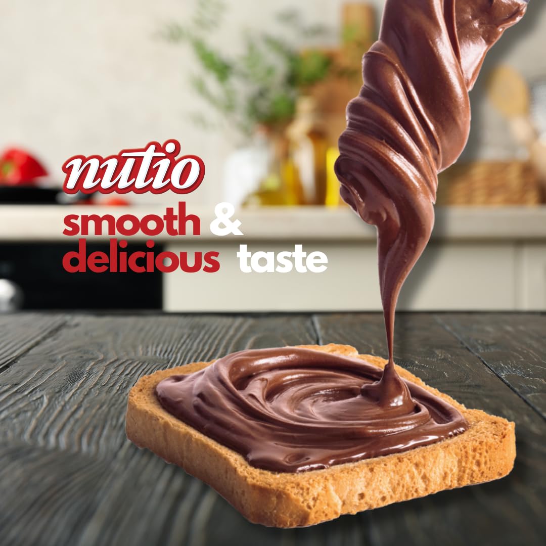 Nutio Milk Chocolate Hazelnut Spread, More Hazelnut, Less Added Sugar, Palm Oil And Gluten Free, Non Gmo, Peanut Free, 56Oz (4 P