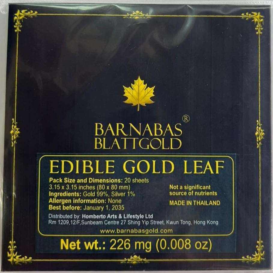 Barnabas Blattgold Edible Gold Leaf 24K - Cake Decorations Loose Gold Leaf Sheets for Cupcakes - 3.1 inches Book of 20