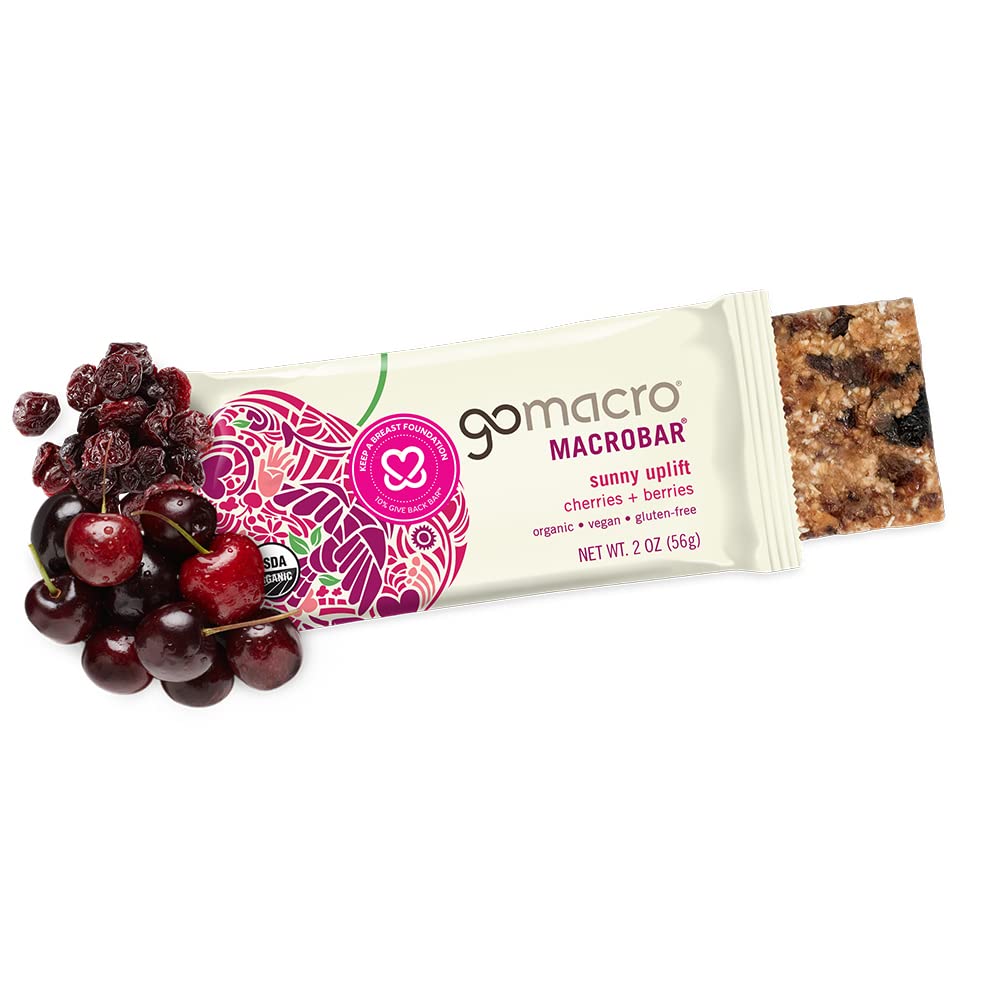 Gomacro Macrobar Organic Vegan Snack Bars Cherries + Berries 2 Ounce Bars (Pack Of 12)