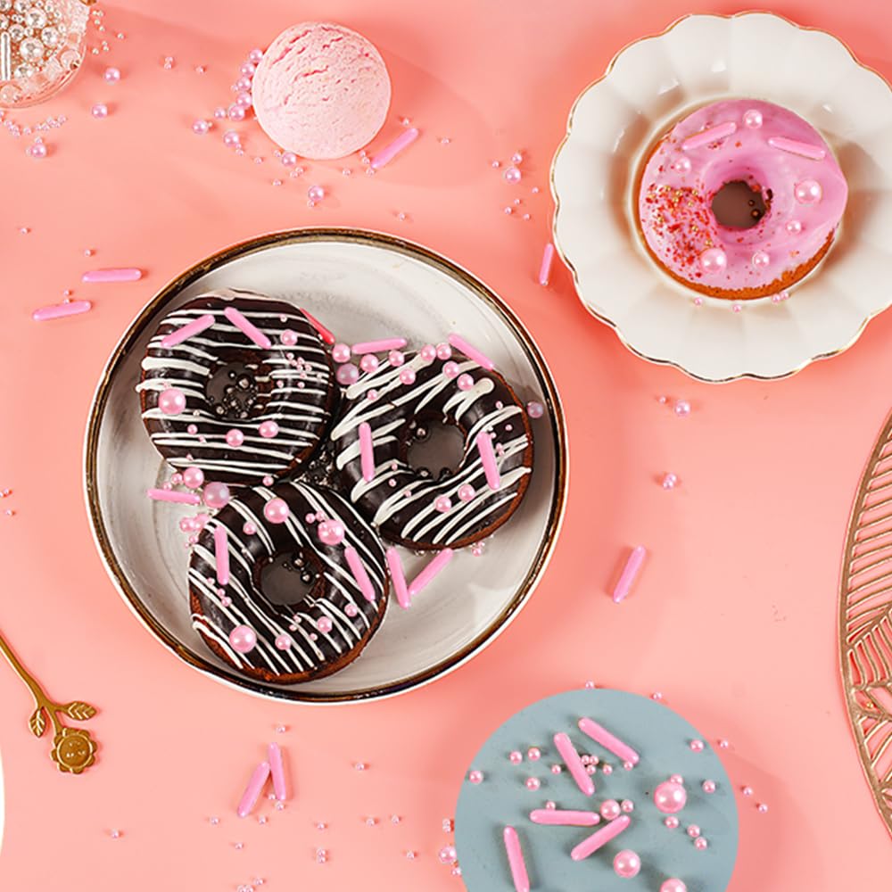 Kasvan Pink Mix Sugar Sprinkles - Edible Candy Pearls With 4-Claw Sprinkle Pen,118G/4.16 Oz, Gift Box Pack, Baking Cake Decorations, Ice Cream Toppings And Cookie Decorating (Pink)