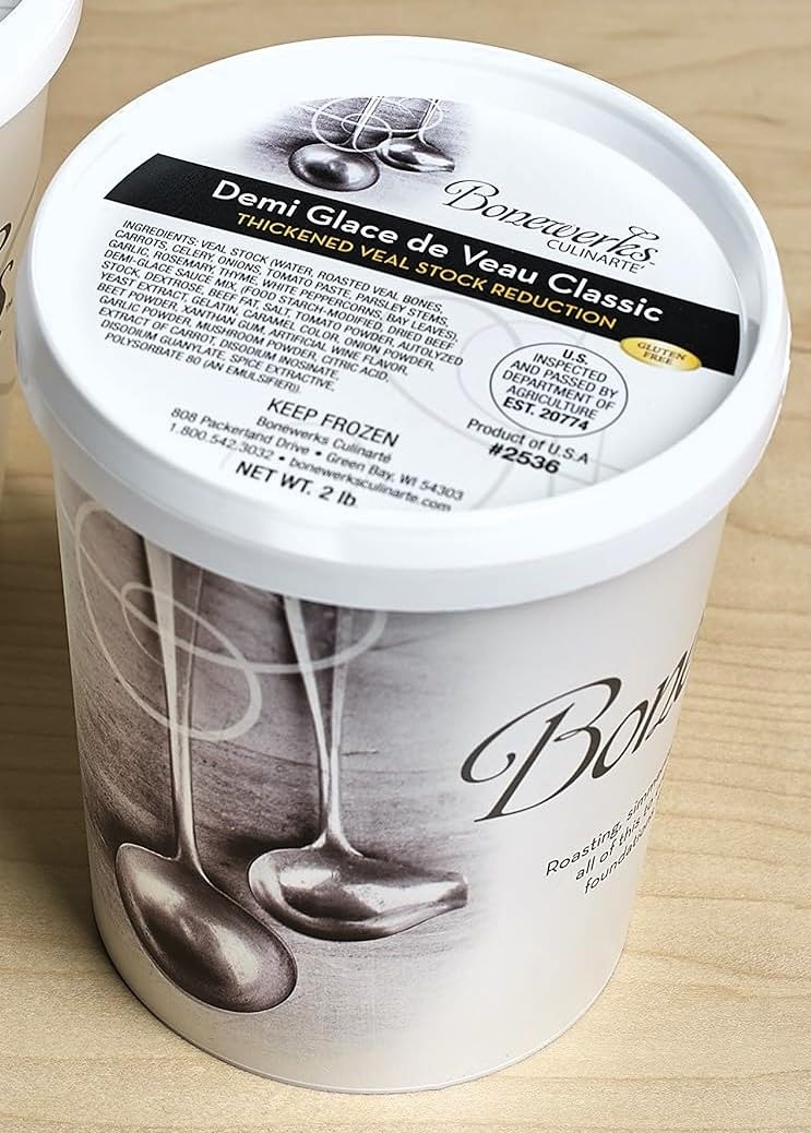 Bonewerks Culinarte Demi Glace de Veau Classic - Thickened Veal Stock Reduction, 2 Lb Tub - Premium Culinary Essential