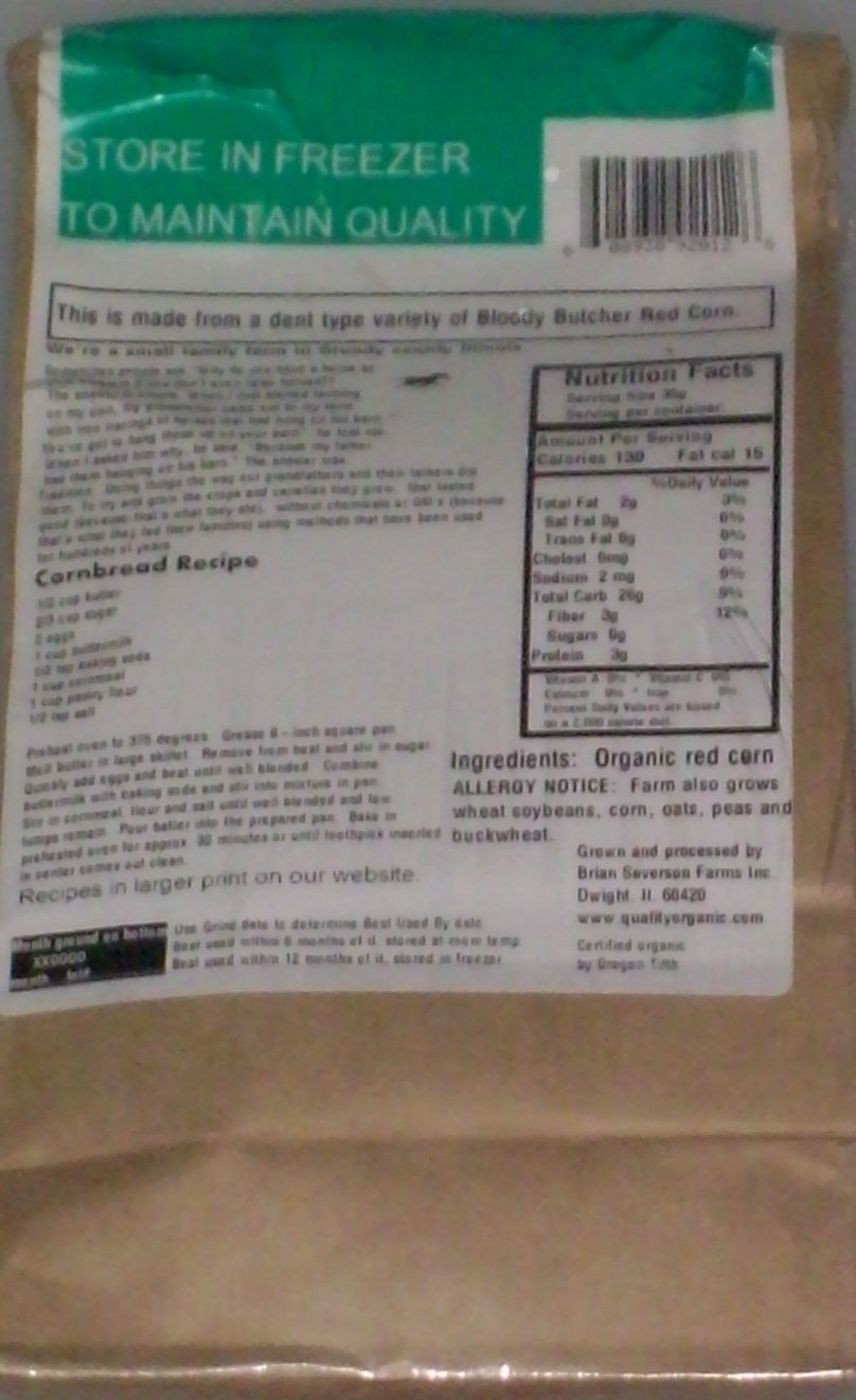 Organic Bloody Butcher (Red) Cornmeal, Fresh Stone Ground, Farmer Direct, Non-Gmo 1 Lb.