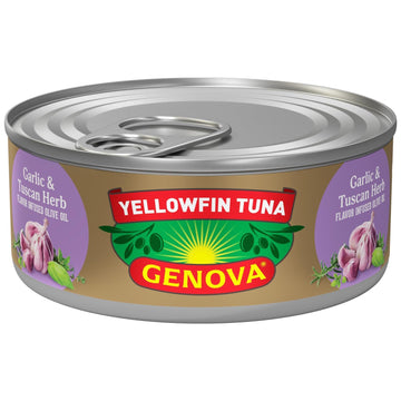 Genova Premium Yellowfin Tuna in Garlic and Tuscan Herb Infused Olive Oil, 5 Ounce Can (Pack of 12), Wild Caught, Solid Light