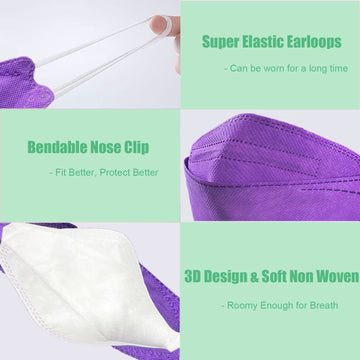 50Pcs Purple Kf94 Disposable Face Masks 4-Layer Safety Face Mask