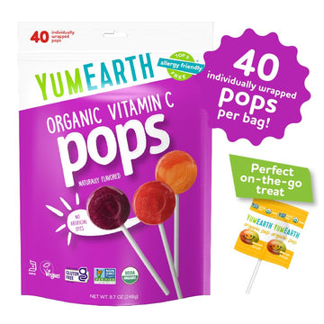 YumEarth Organic Vitamin C Pops Variety Pack, 40 Fruit Flavored Favorites Lollipops, Allergy Friendly, Gluten Free, Non-GMO, Veg