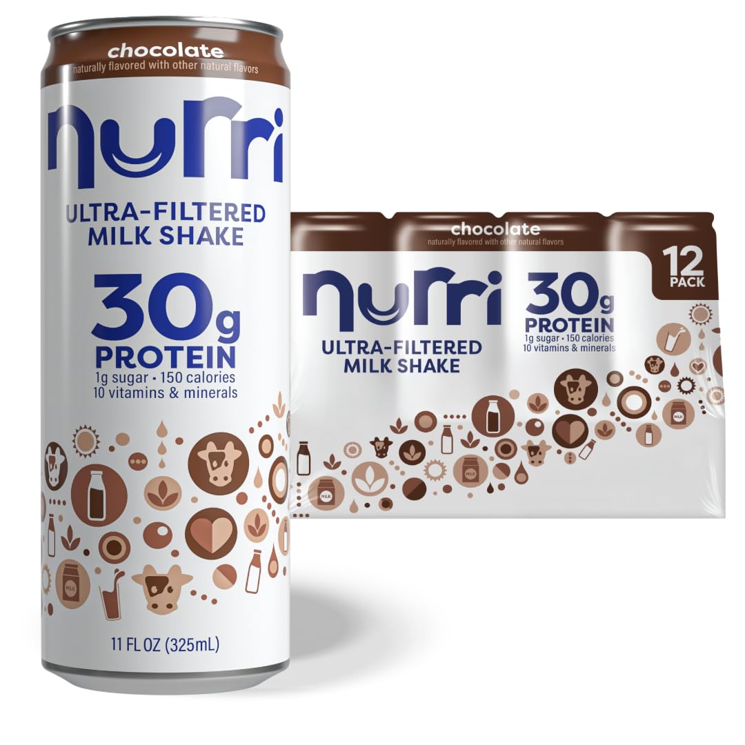 Nurri Protein Ultra Filtered Milk Shake, Chocolate, 30g Protein, Lactose Free, Low Sugar, 11 Fl Oz, Pack of 12, Brown