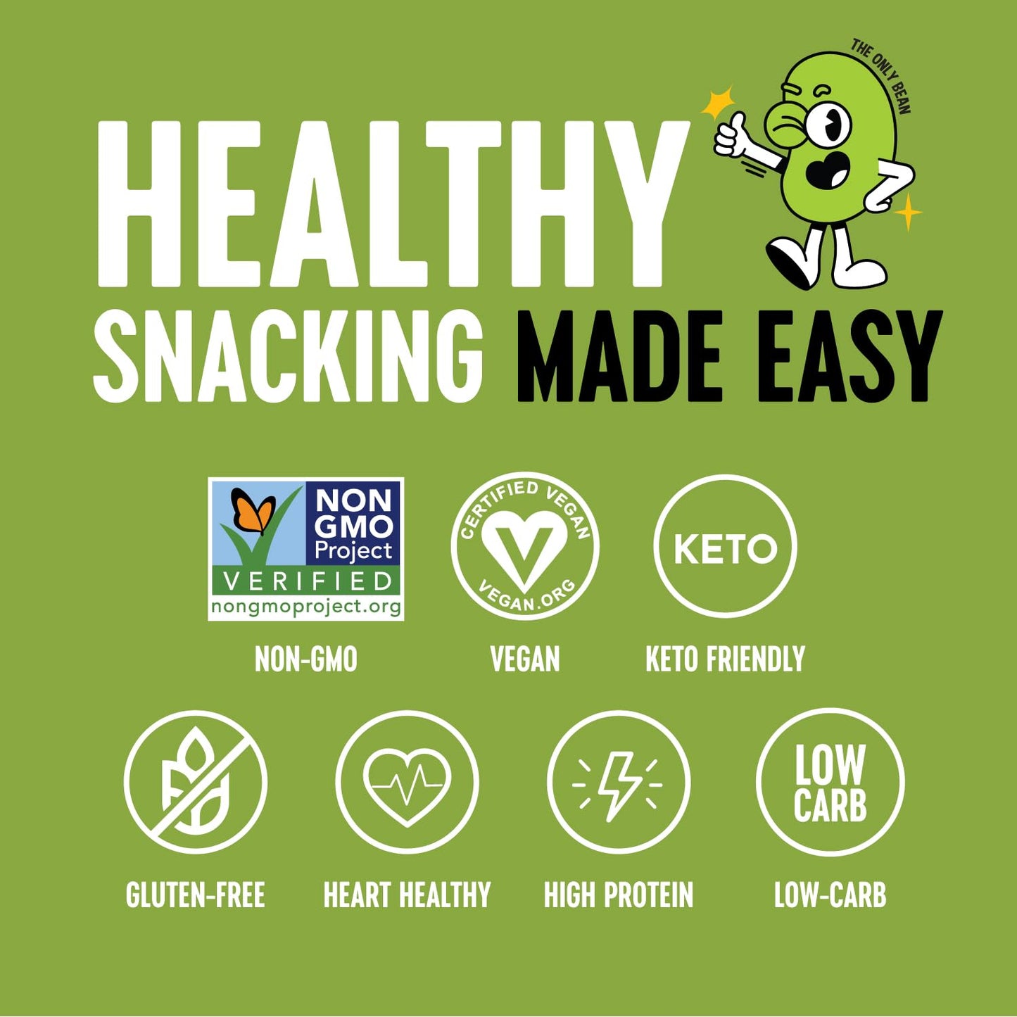 The Only Bean Crunchy Roasted Edamame Snacks (Wasabi Soy Sauce), Healthy High Protein Snacks, Low Carb, Keto Friendly, Gluten Fr