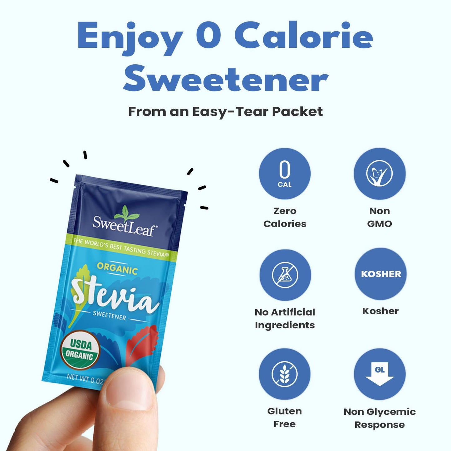 SweetLeaf Organic Stevia Packets Zero Calorie Sugar Substitute 70 Count Sugar