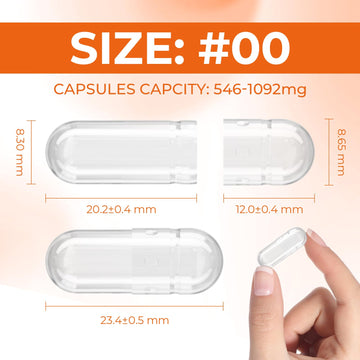 Angtai JN Gelatin compact pieces Size 00 Empty Pill Gel Caps, 1000 Count, Gluten Free, Non-GMO, Halal Certified