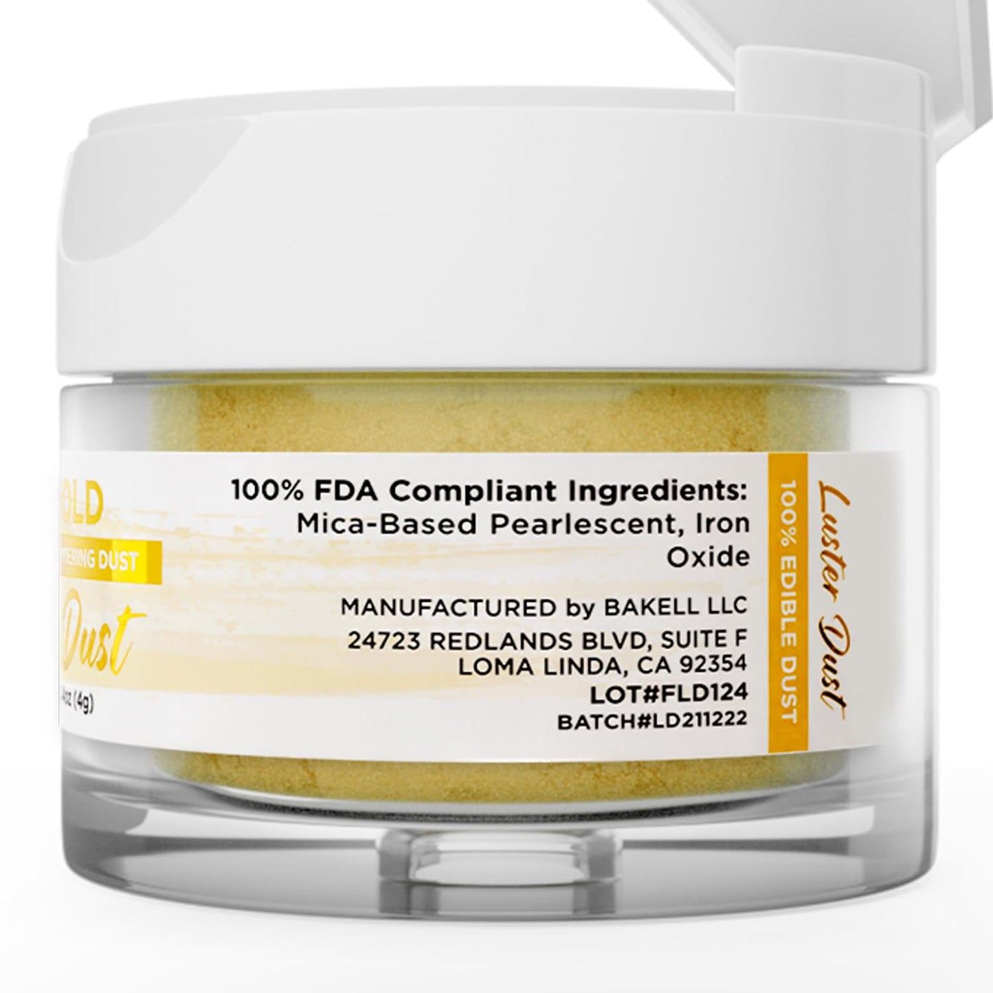 Luster Dust - 24K Gold (4G 1X Jar) | Edible Vegan Dust & Paint For Cake Decorating, Ice Cream And Desserts By Bakell