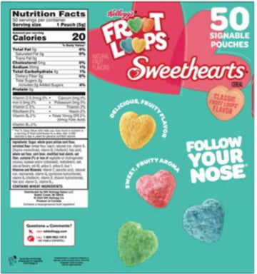 Valentine'S Day Gift For Kids- Froote Loopes Sweethearts Cereal Snacks 50 Pouches Individually Wrapped - Perfect For Classroom E