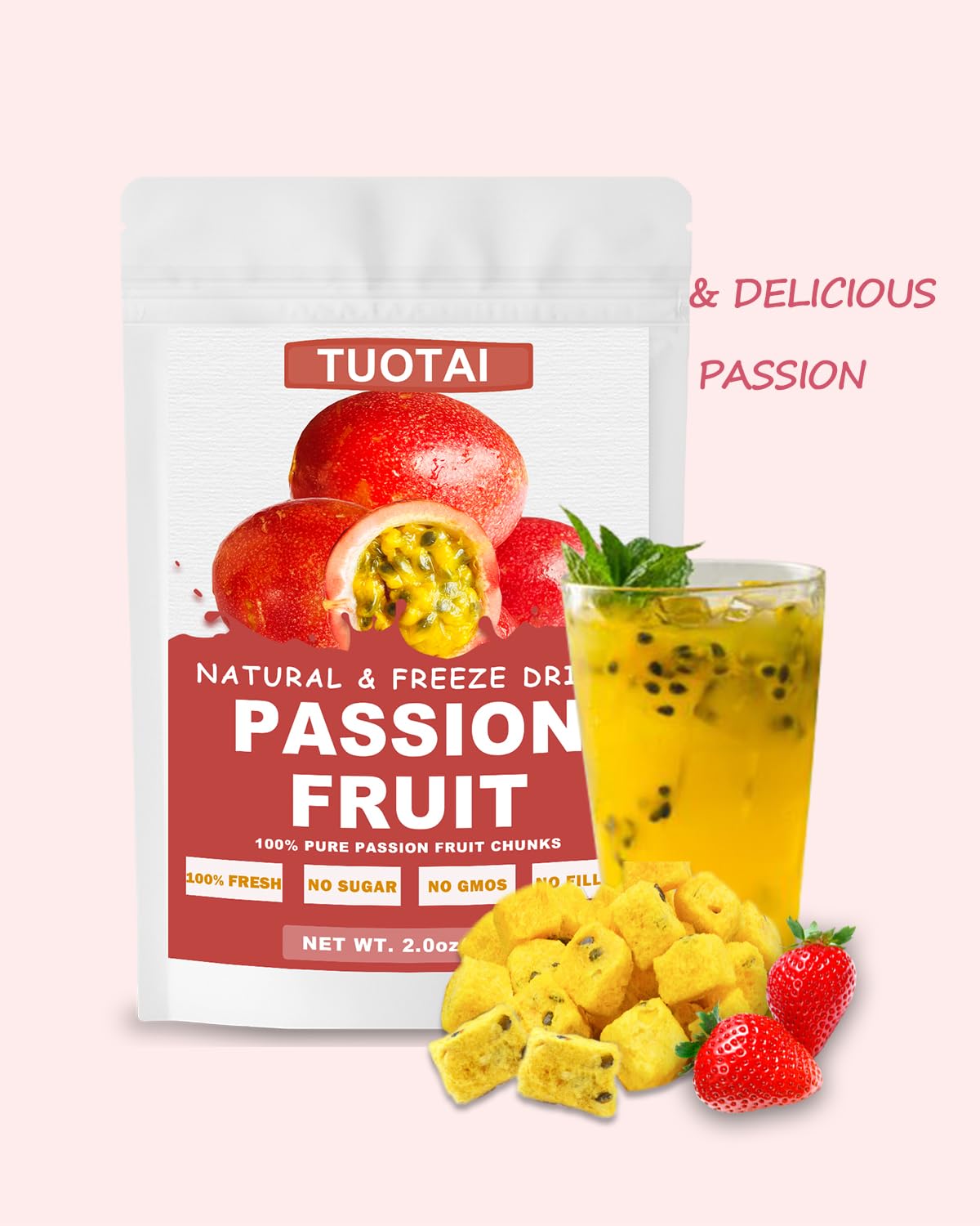 Freeze Dried Passion Fruit, 2 Ounces, Passion Fruit Chunks For Cake, Drinks And Baking Food