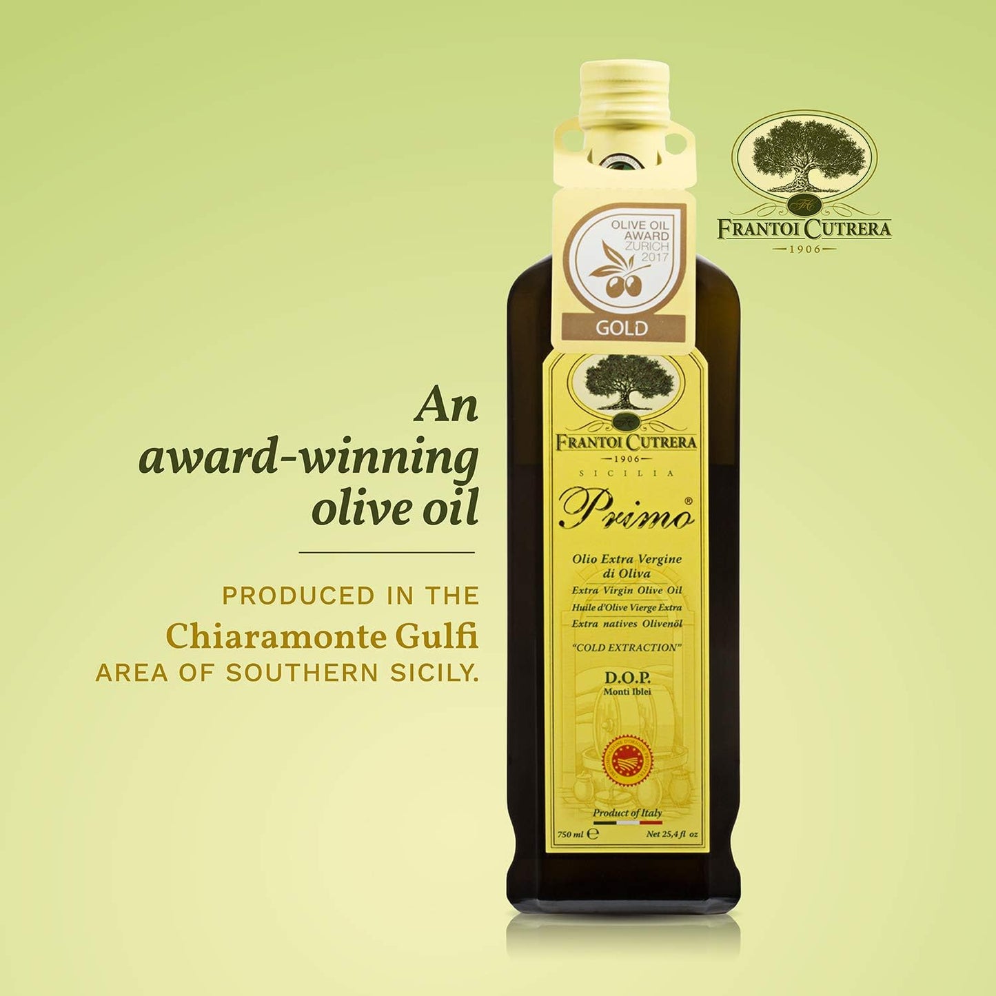 Frantoi Cutrera Primo Cold Extracted Italian Extra Virgin Olive Oil Cold Pressed, Polyphenol Rich Olive Oil, Authentic Certified
