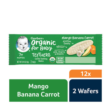 Gerber Snacks For Baby Teethers, Organic Gentle Teething Wafers, Mango Banana Carrot, 1.7 Ounce, 12 Count Box (Pack Of 2)