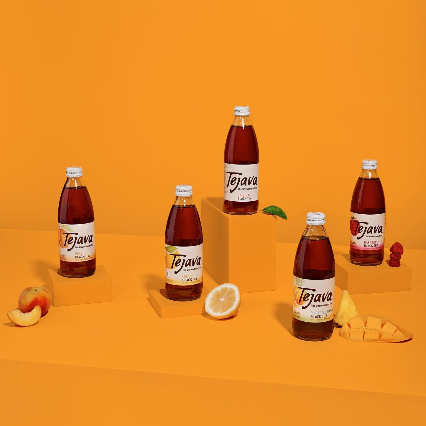 Tejava Lemon Flavored Unsweetened Black Tea, Non-Gmo Verified, Rainforest Alliance Certified, Glass Bottles, 1 Liter, 12 Pack