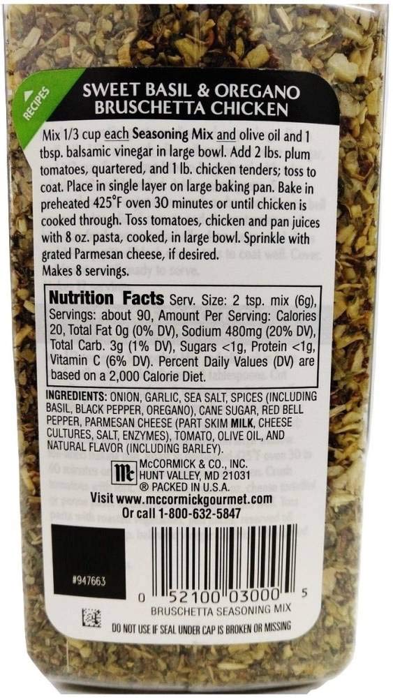 McCormick Gourmet Bruschetta seasoning mix, sweet basil & oregano, 19-oz., plastic shaker