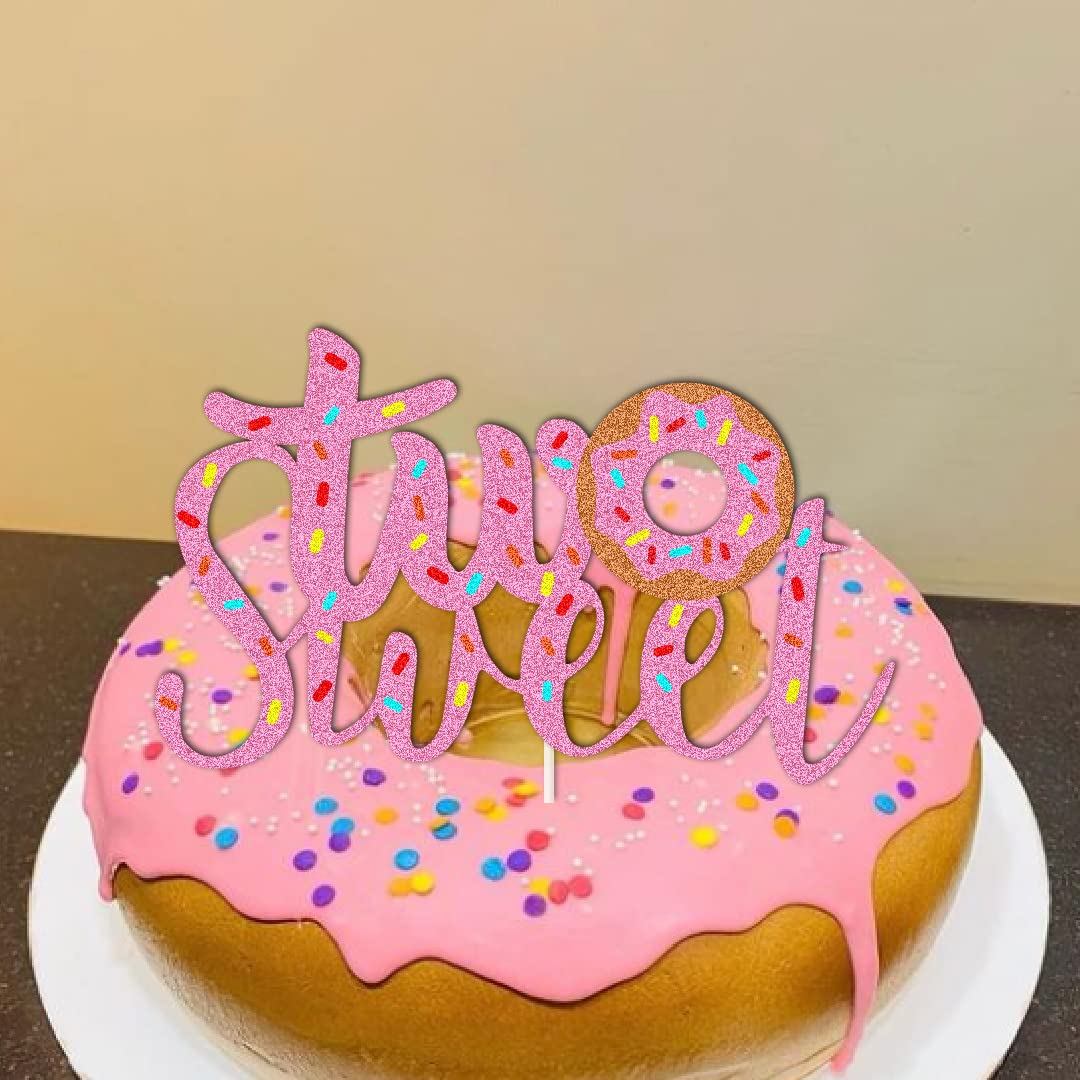 Donut Cake Toppers Candyland Two Sweet Cake Decorations With Donut Pink Candy For Donut 2Nd Themed Baby Shower Party